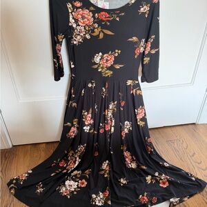 Elegant Black Floral Long Sleeve Dress